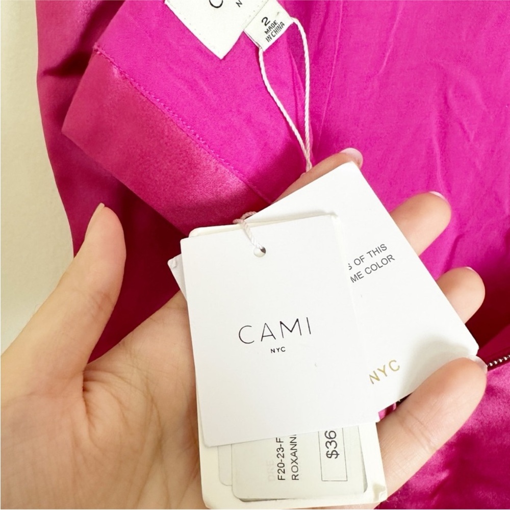 New Cami NYC Roxanne Feather Mini Dress Magnolia Hot Pink Satin 2 - Picture 6 of 12